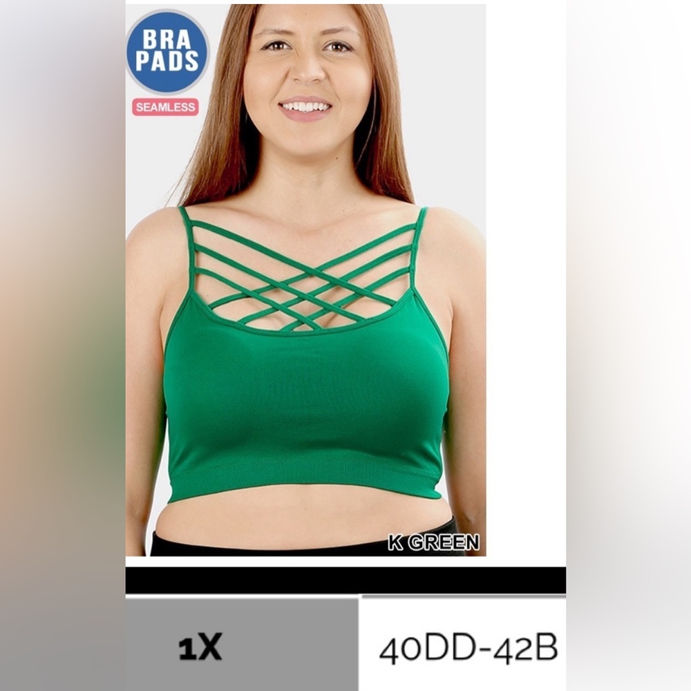 Plus Size Green Strappy Triple Criss Cross Padded Bralette Seamless Wireless
